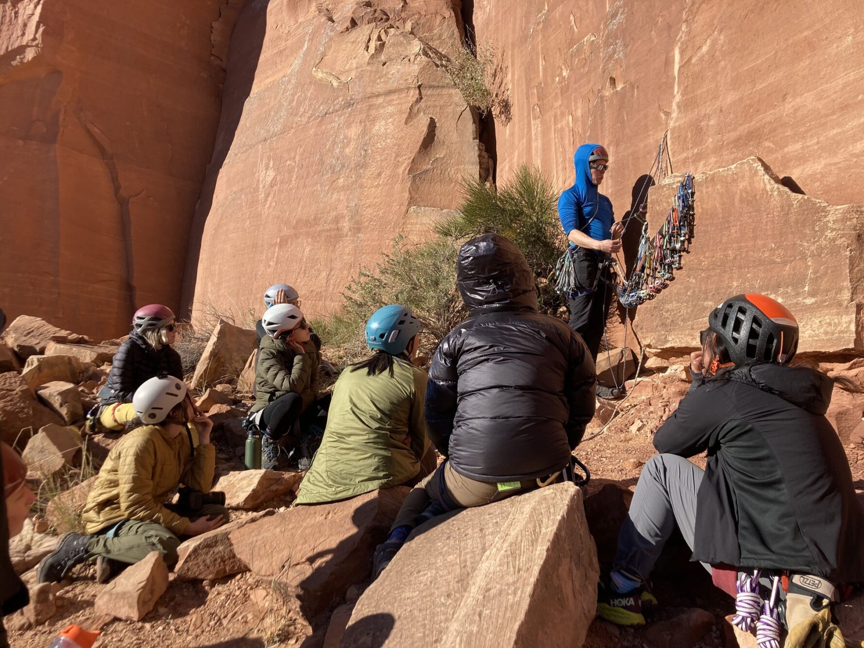 Rock climbing teaching in the Flatirons