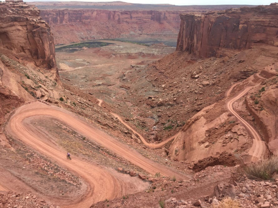 Biking Shafer Trail in Canyonlands National Park.