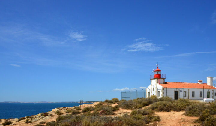 A lighthouse near the village of Ferragudo in Portugal.