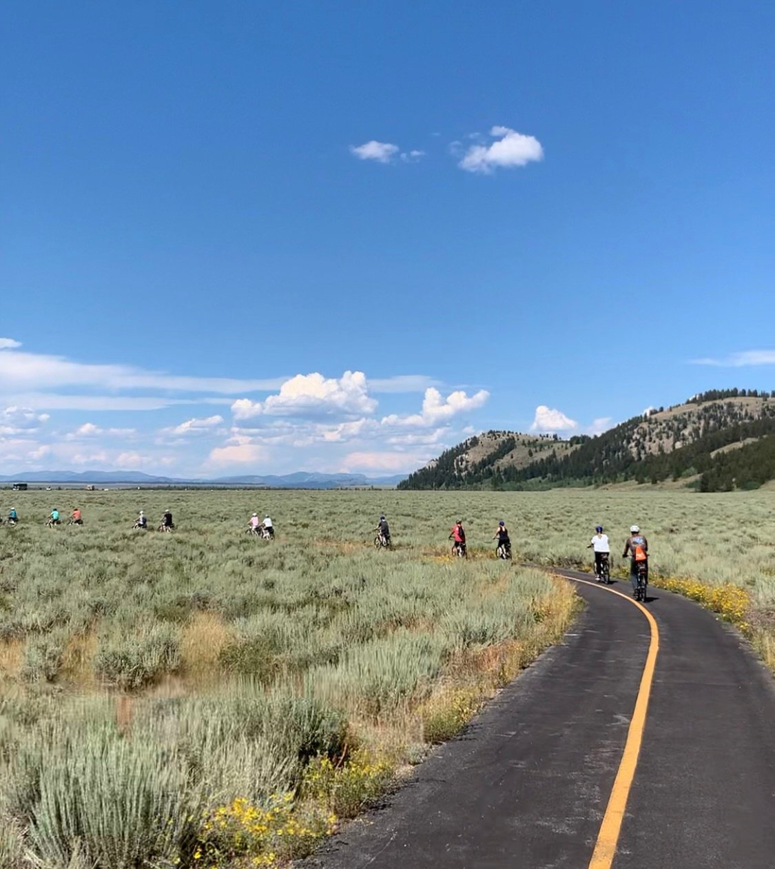 Group of bikers in Grand Teton NP