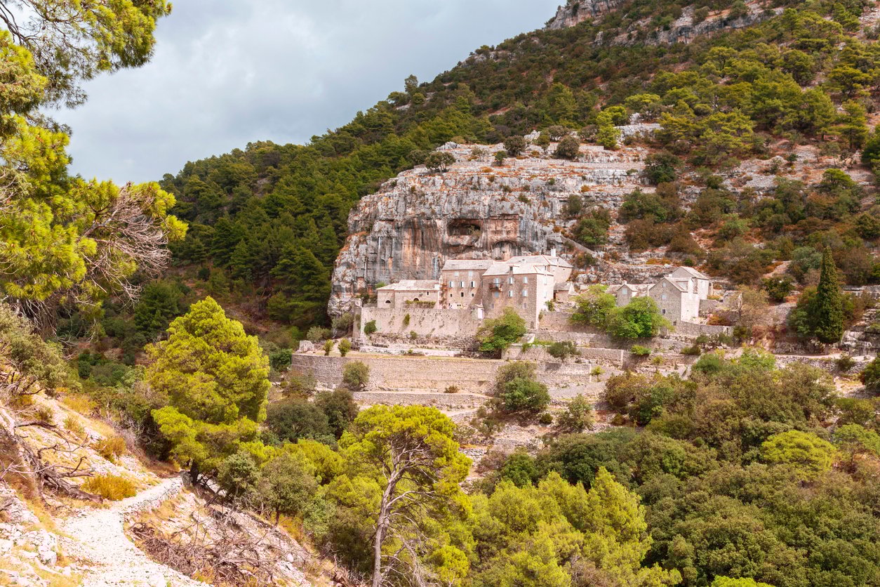 Famous Pustinja Blaca hermitage in stone desert. Brac island, Dalmatia, Croatia.