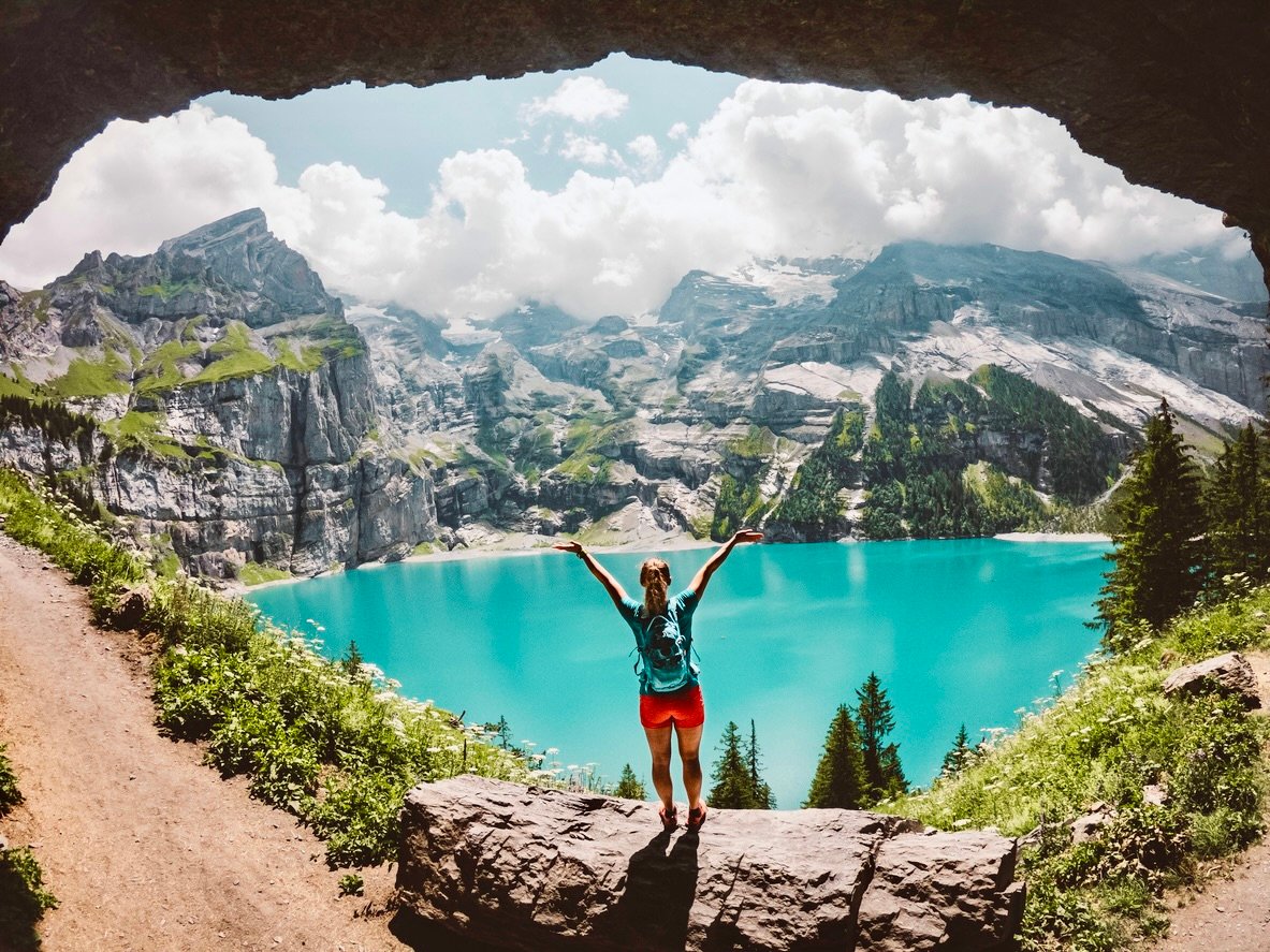 Hiker on the Swiss lake