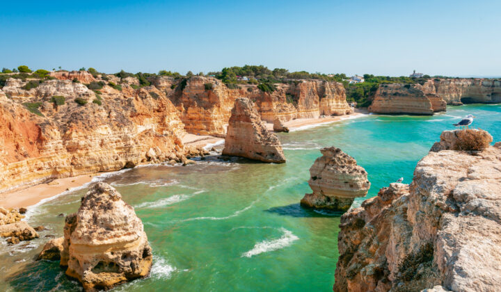 A dramatic headland beach in the Portuguese region of Algarve.