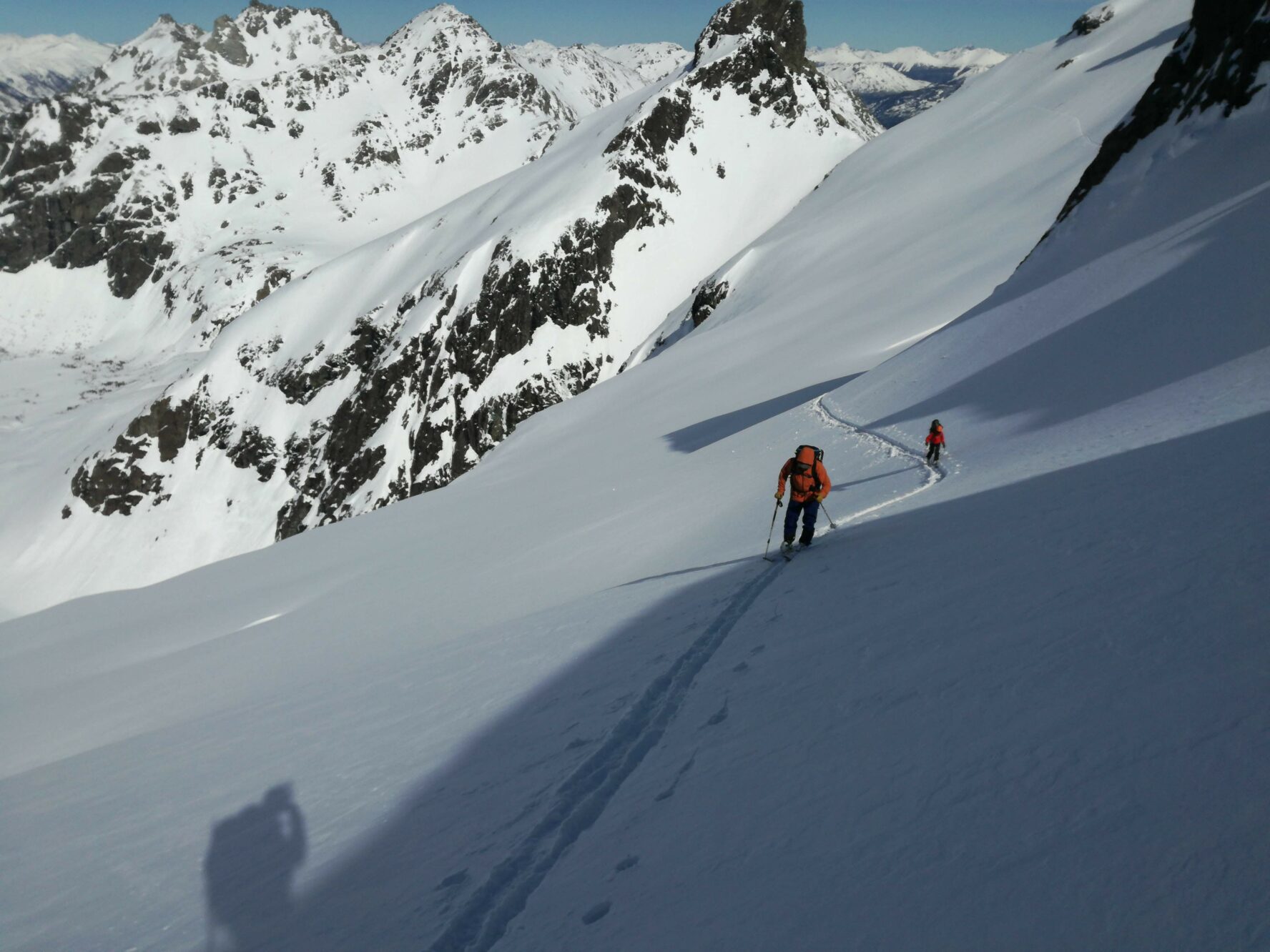 Skiers skinning up, Patagonia
