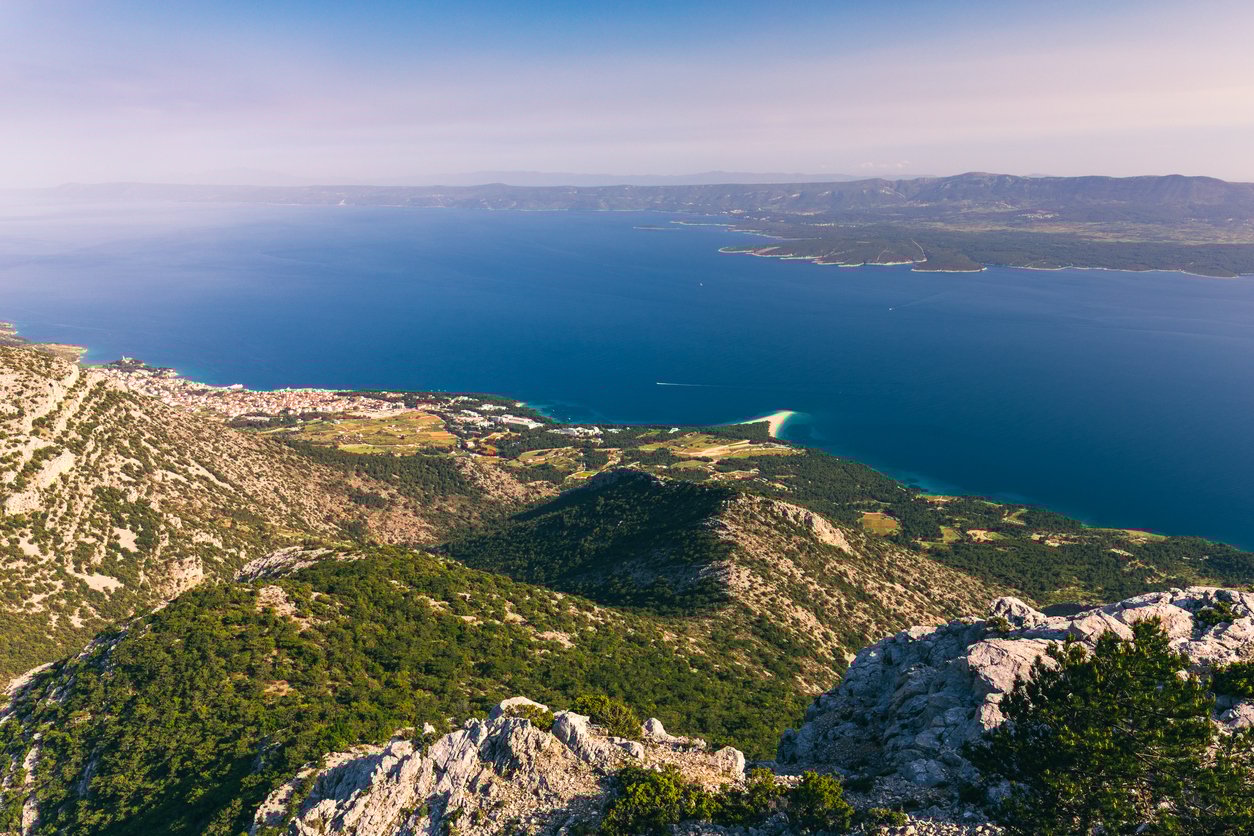View on mountains and sea from Vidova Gora on Brac island