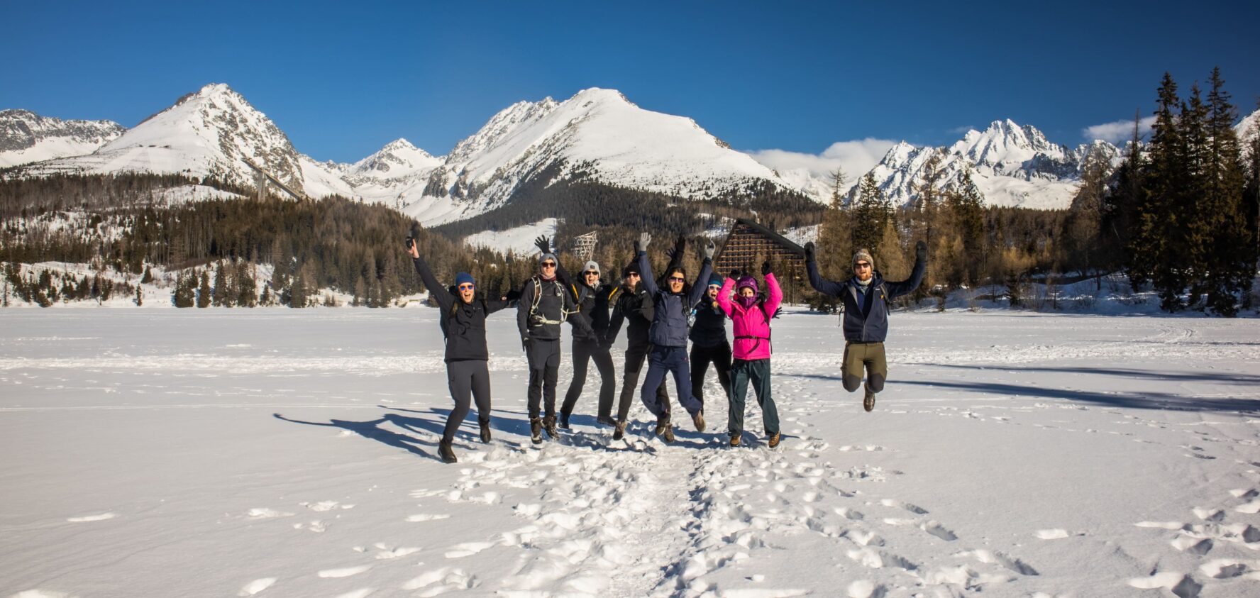 Big group of hikers in the Tatras