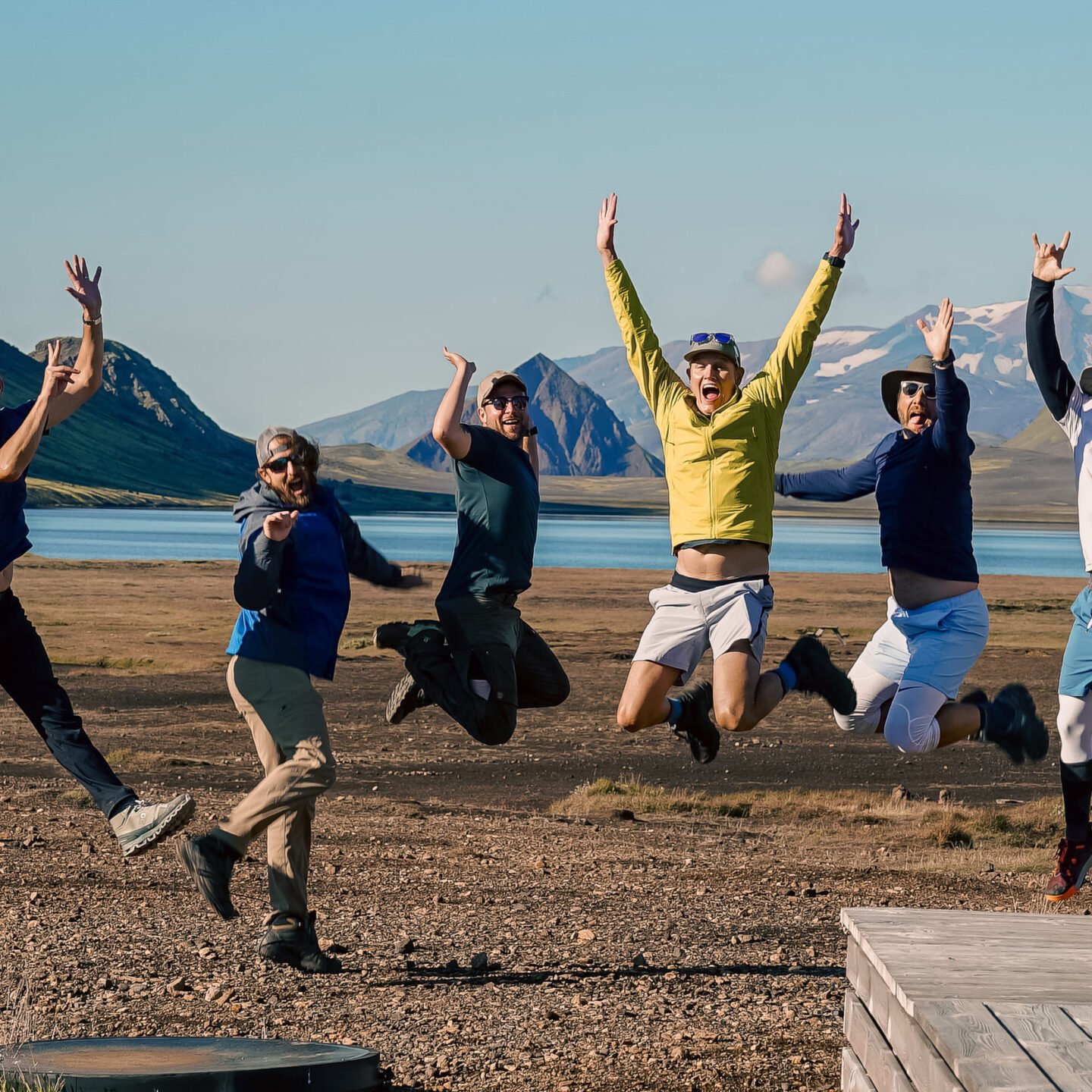 Group hikers Iceland happy