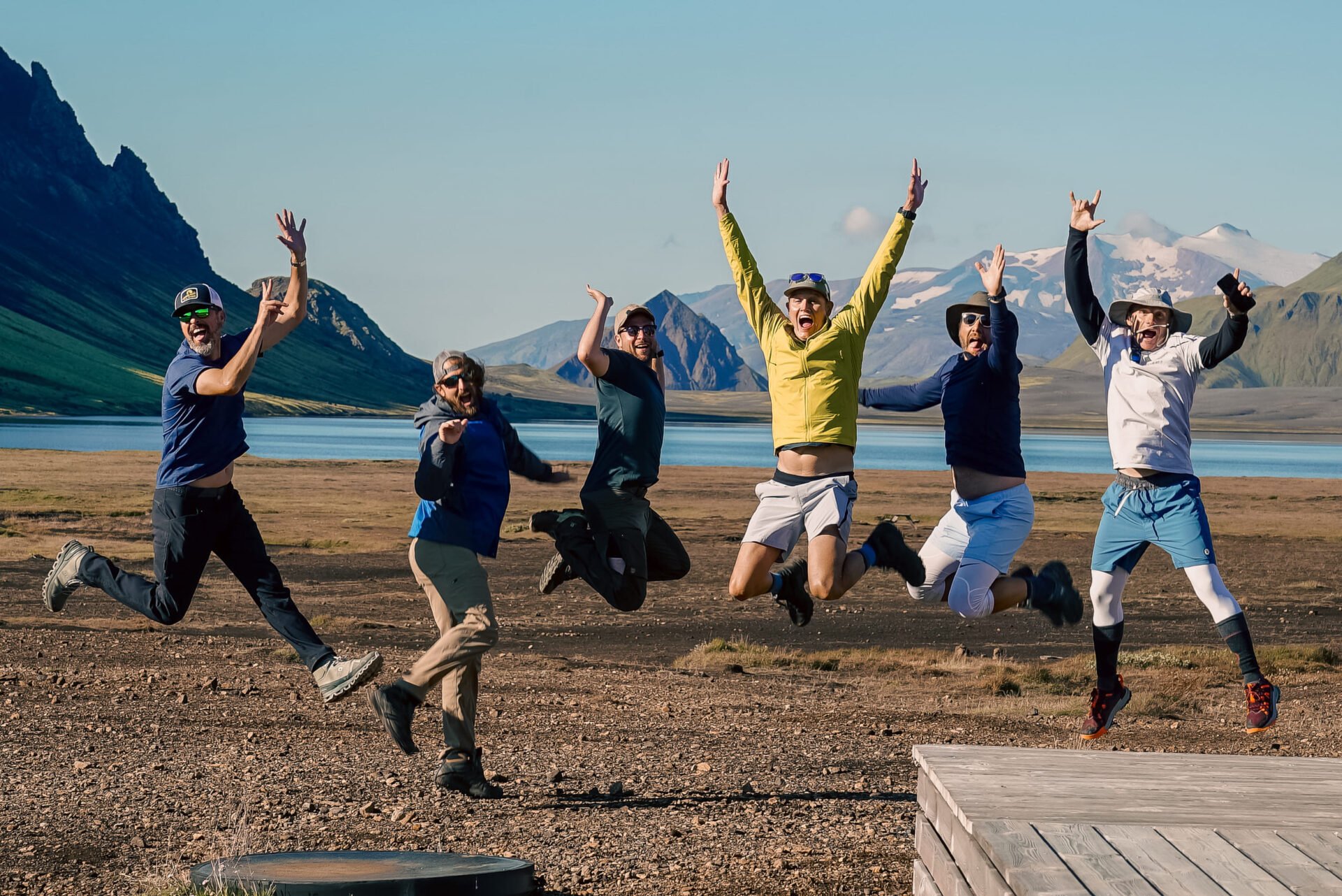 Group hikers Iceland happy