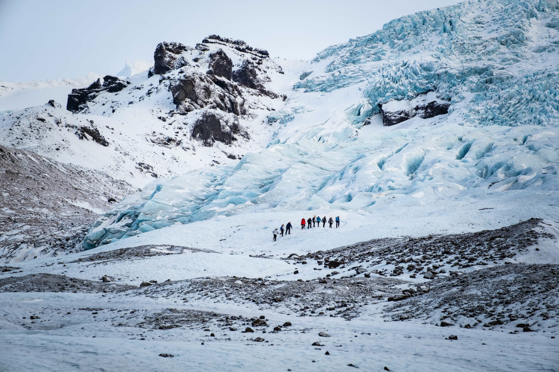 Group of hikers in Iceland snow