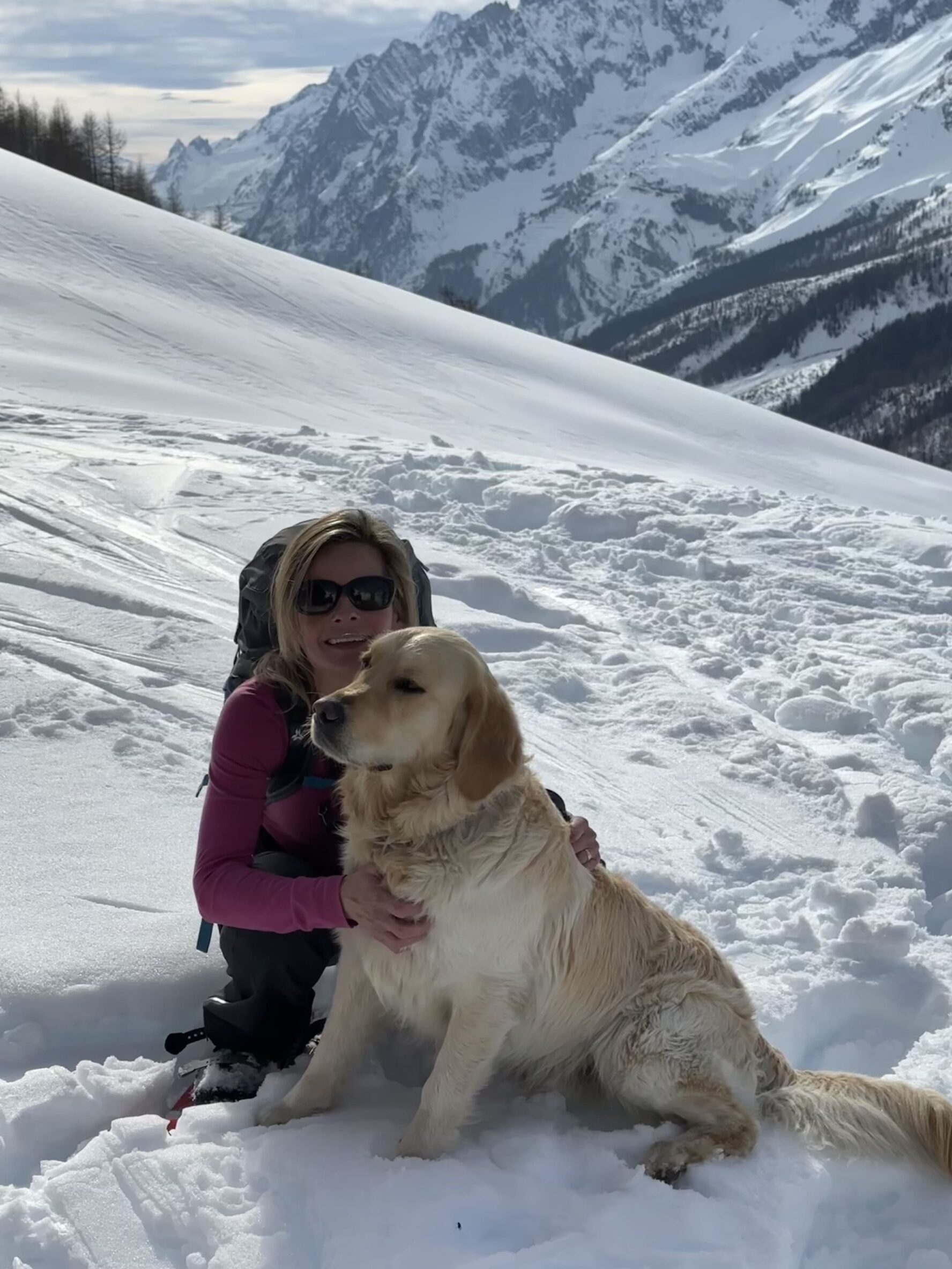 Guide and her dog snowshoeing