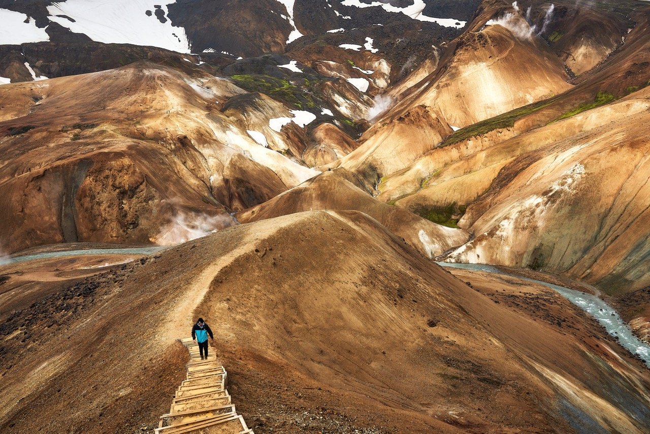 Hiker Iceland geothermal