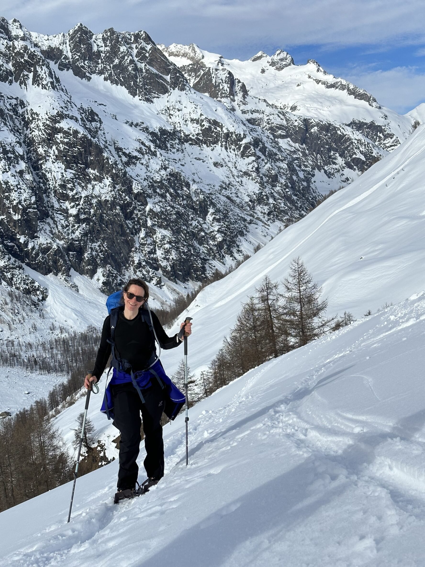 Hiker standing in snow near Mont Blanc