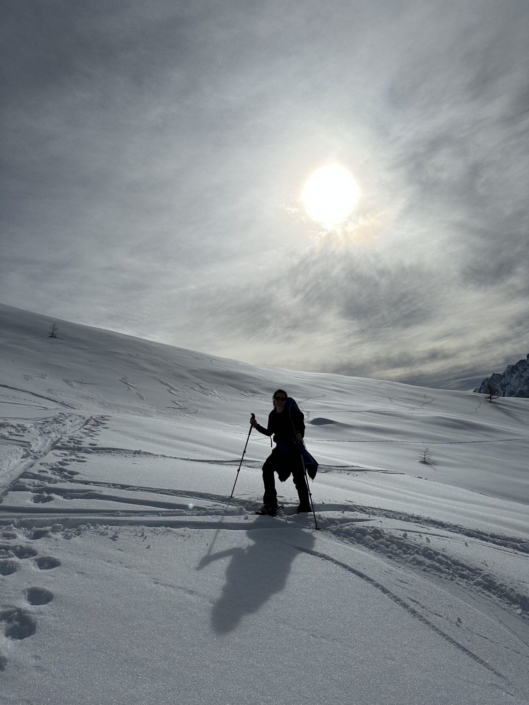 Hiker in winter near Mont Blanc