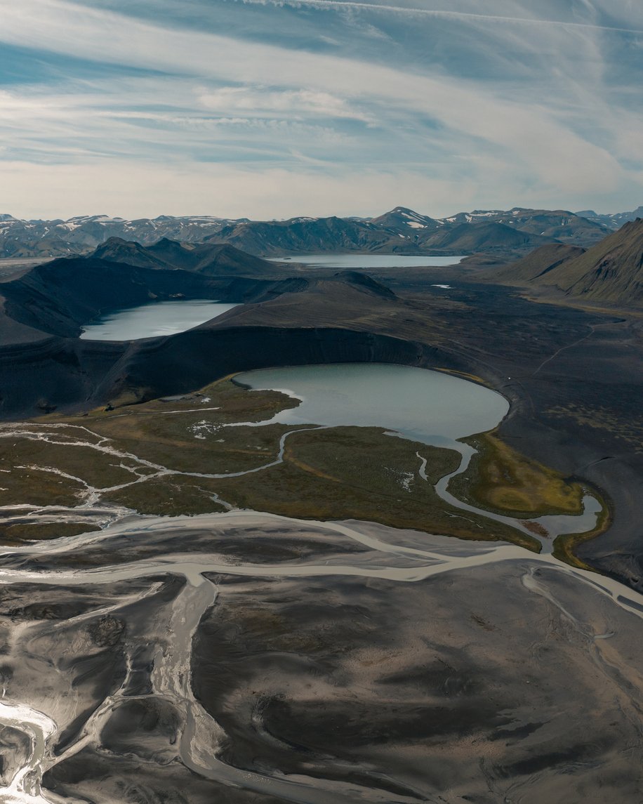 Ljotipollur in the left of the image is a crater of volcanic origin in South Highlands of Iceland. Behind it is Hnausapollur crater.