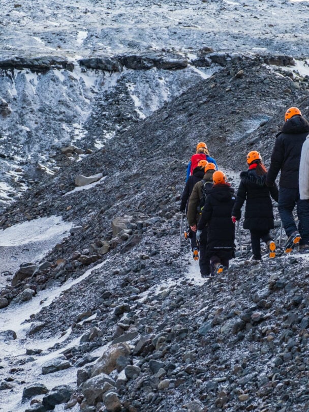 Group hikers Iceland happy