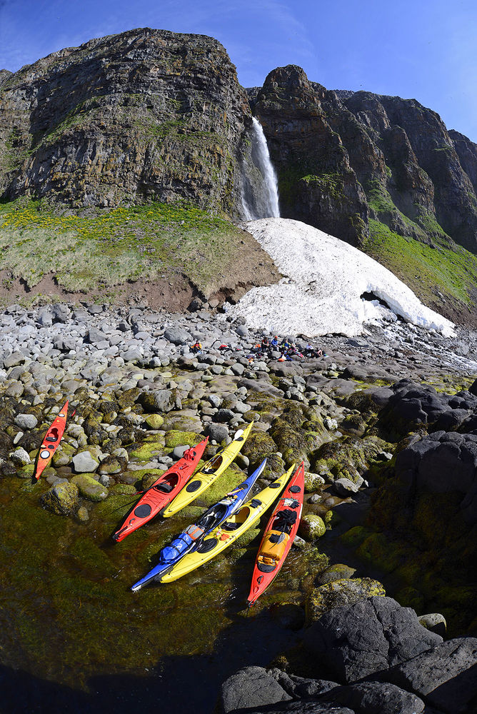 Waterfalls and kayaks in Iceland