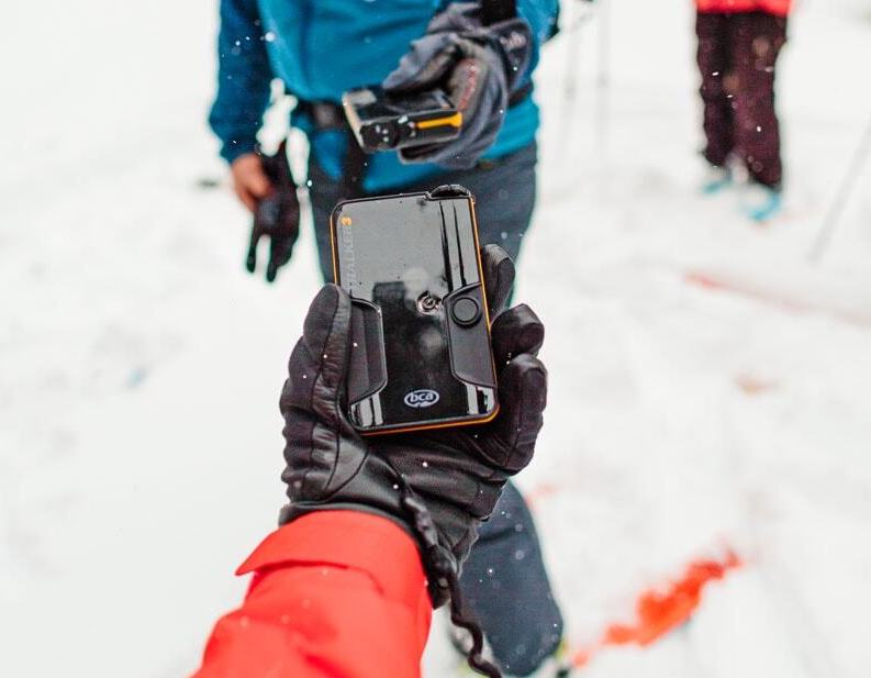 Digital avalanche beacon (transceiver) used during avalanche rescue training in Estes Park, Colorado.