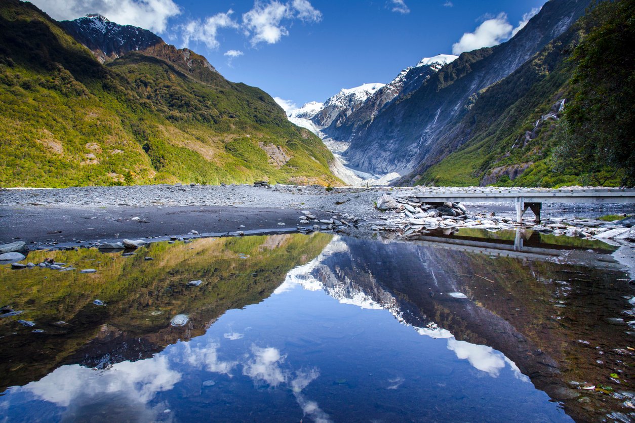 Famous Franz Josef Glacier in New Zealand, seen while on the Great West Coast cycle trail.