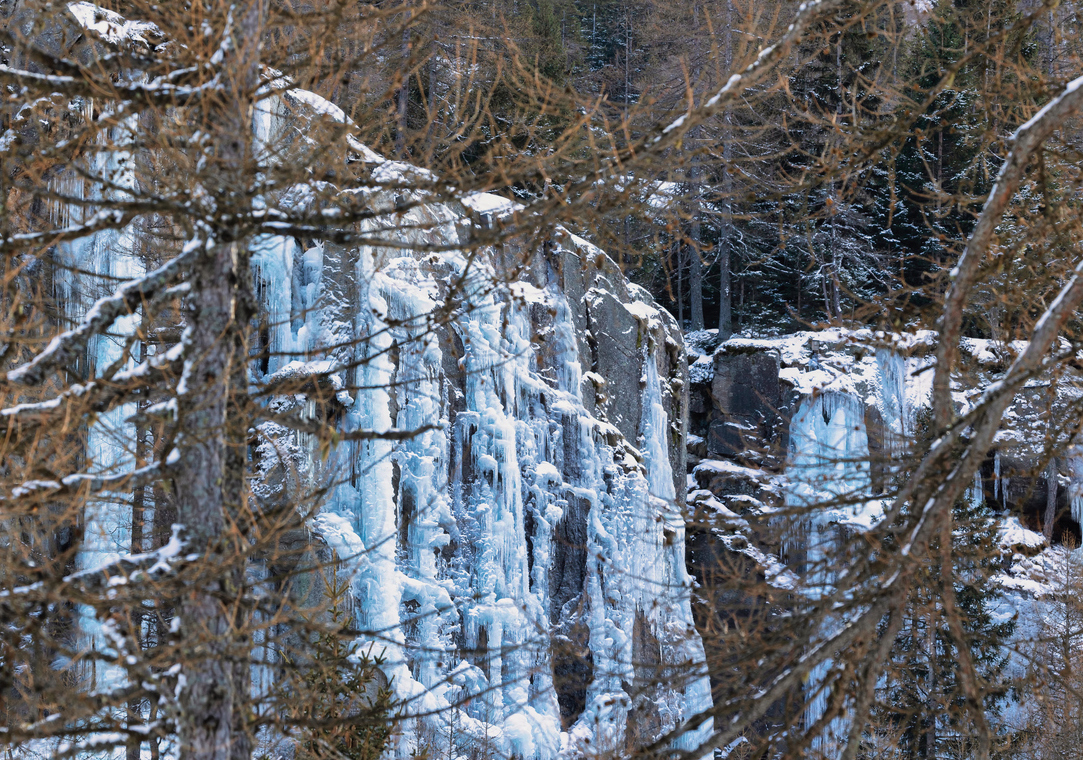 A frozen waterfall in Italy’s Gran Paradiso National Park.