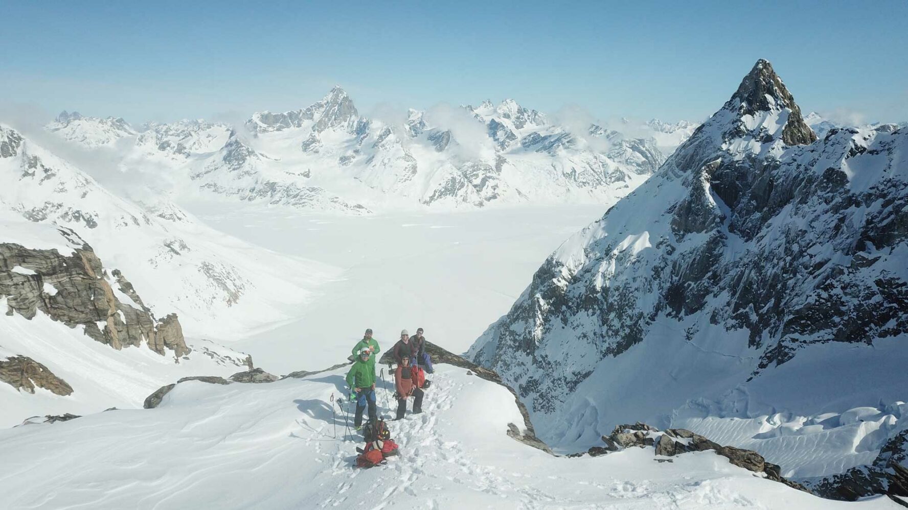 A group skiing in Greenland