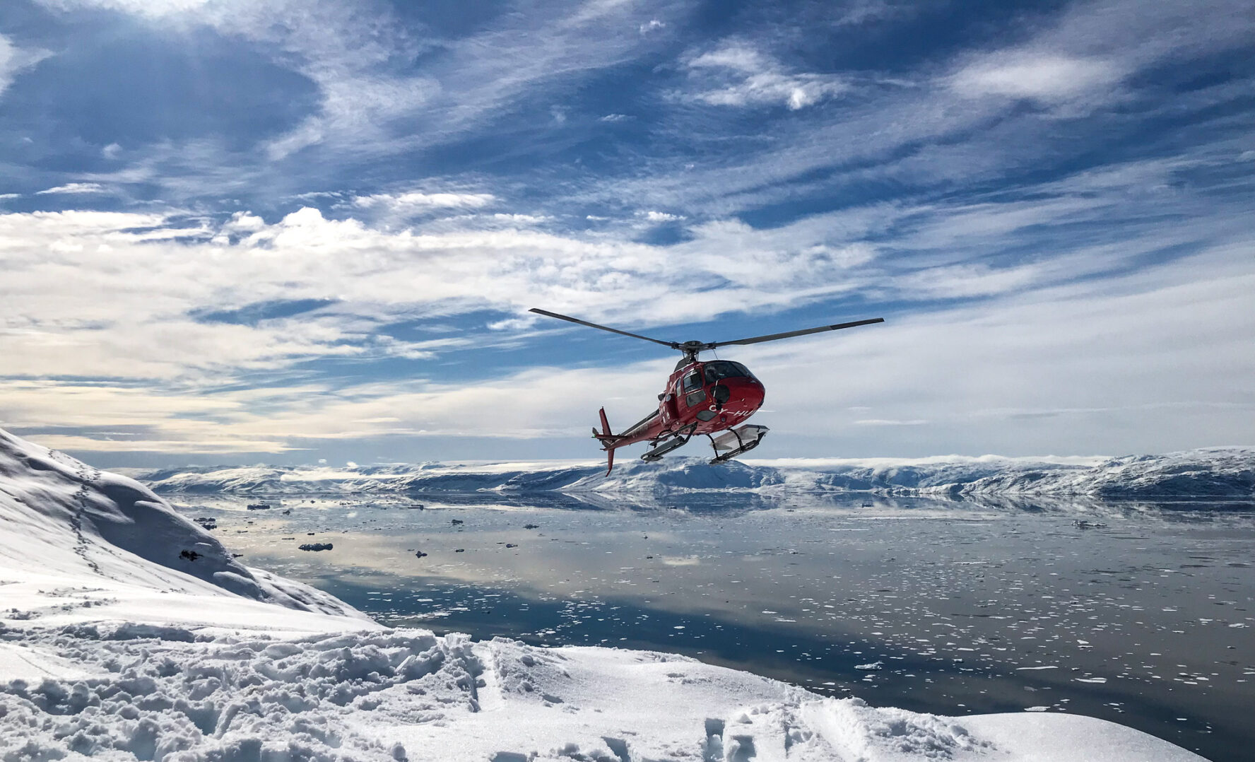 Heli in Greenland on a sunny day