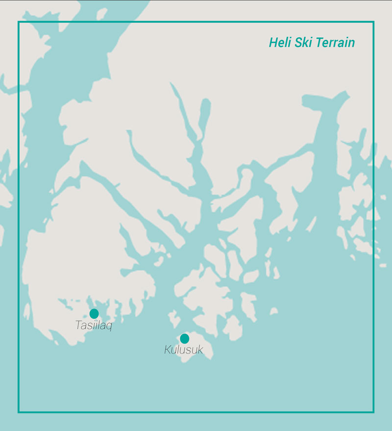Map of heli ski terrain in Greenland