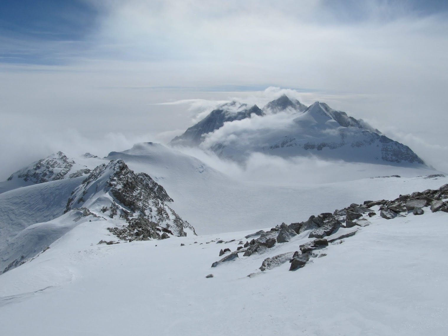 Aerial view of the Mt Vinson peak in Antarctica.