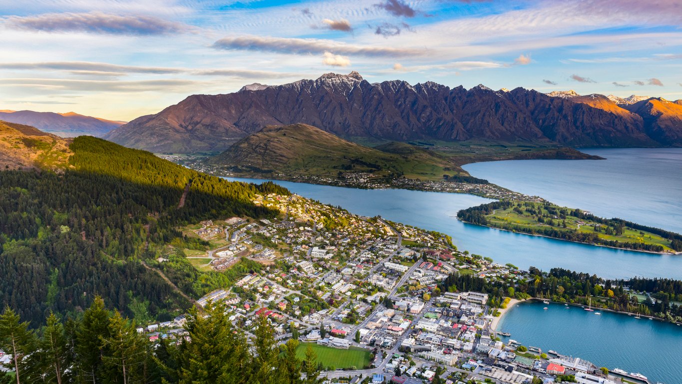 Aerial view of Queenstown, adventure capital of New Zealand.