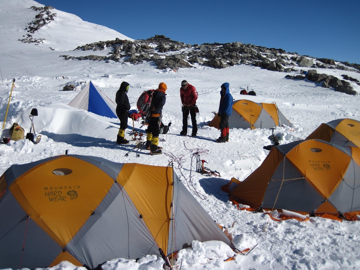 Mountaineers taking a rest day in the High Camp during their Mt Vinson expedition.