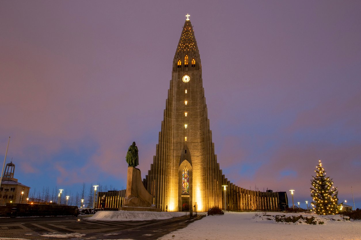 Reykjavik church during the holidays