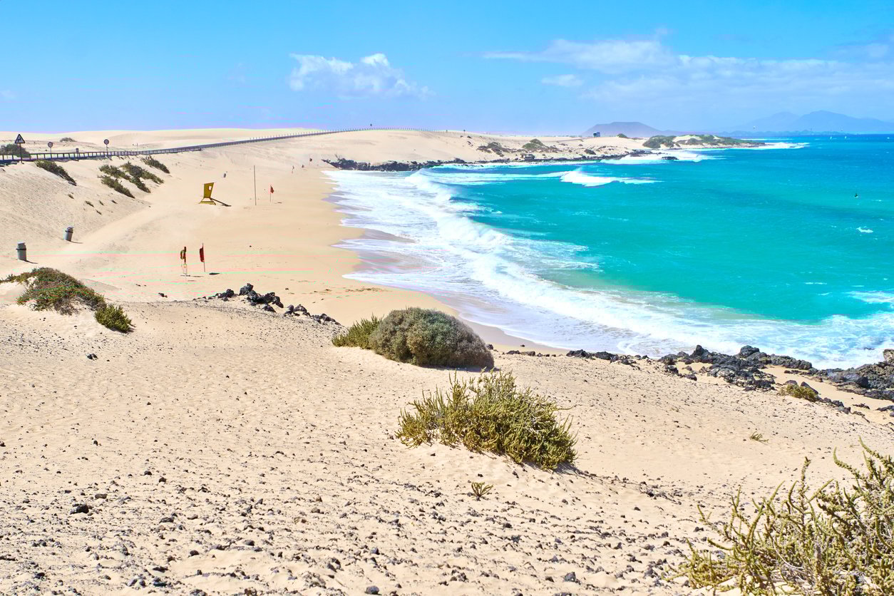 A sand beach near Corralejo, Fuerteventura.