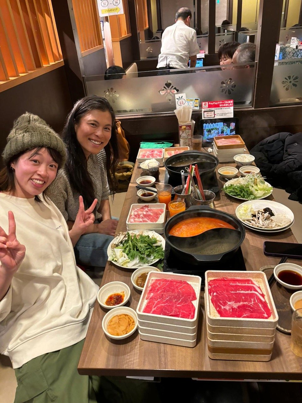 Skiers having dinner in Japan