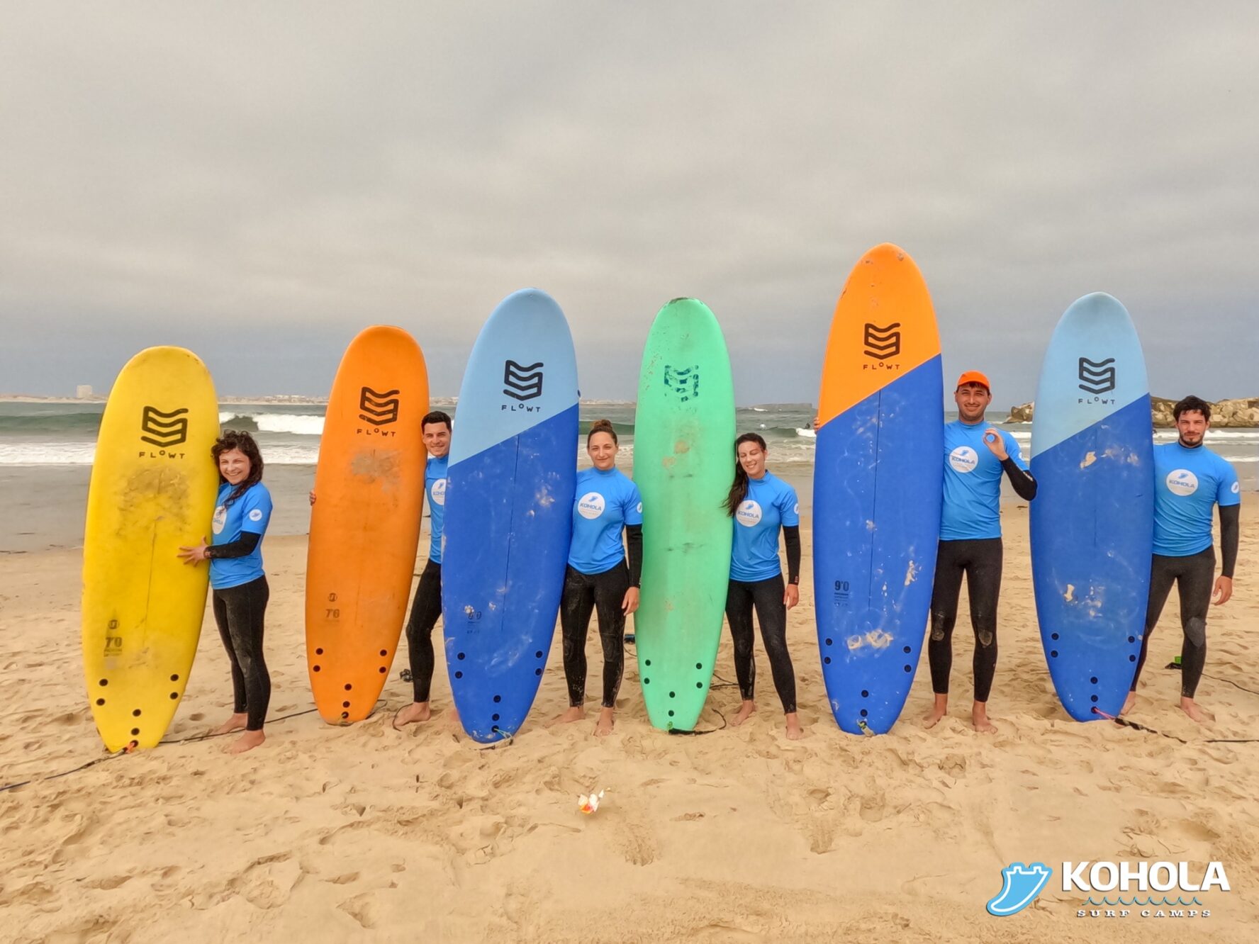 Surfers and their boards in Peniche