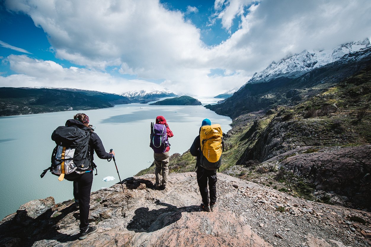 Three hikers in Torres del Paine