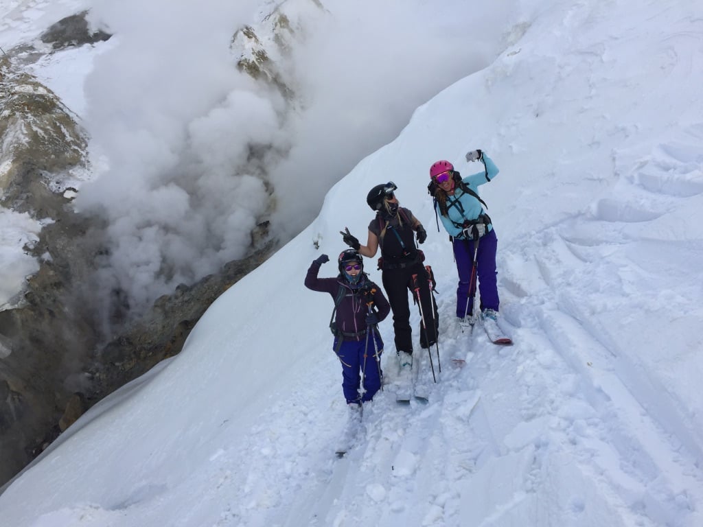 Three skiers in Japan snow