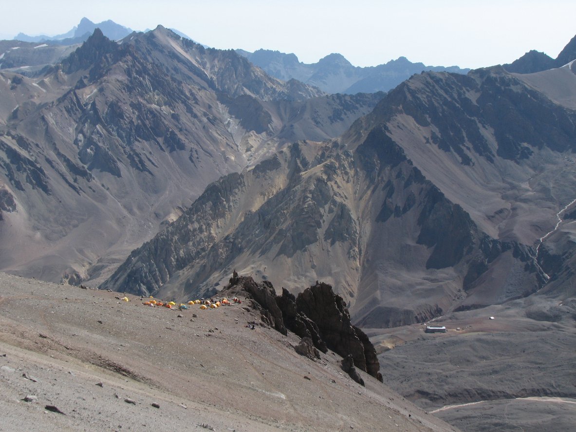 A high-altitude campsite in the Andes.