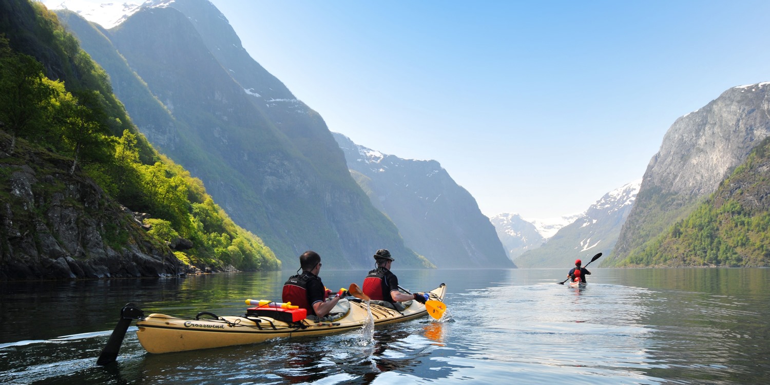 Spectacular views of Naeroyfjord from kayak