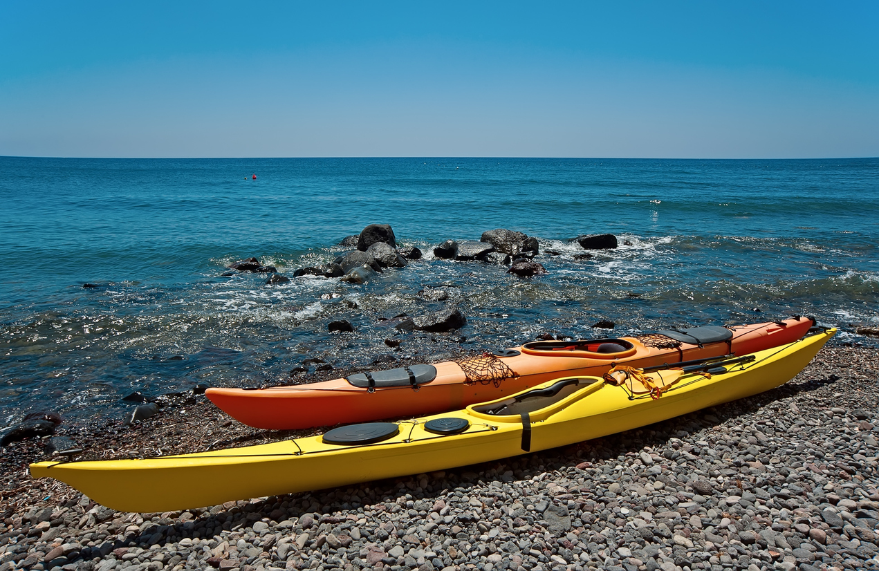 Kayaks on the Santorini beach