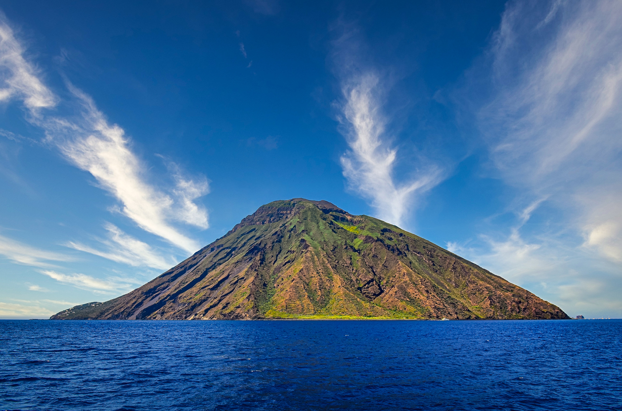 The cone of Stromboli seen from the sea.