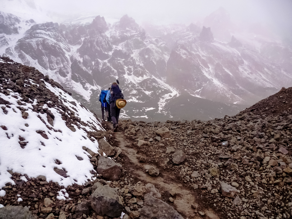 Two high-altitude trekkers during their Aconcagua climb.