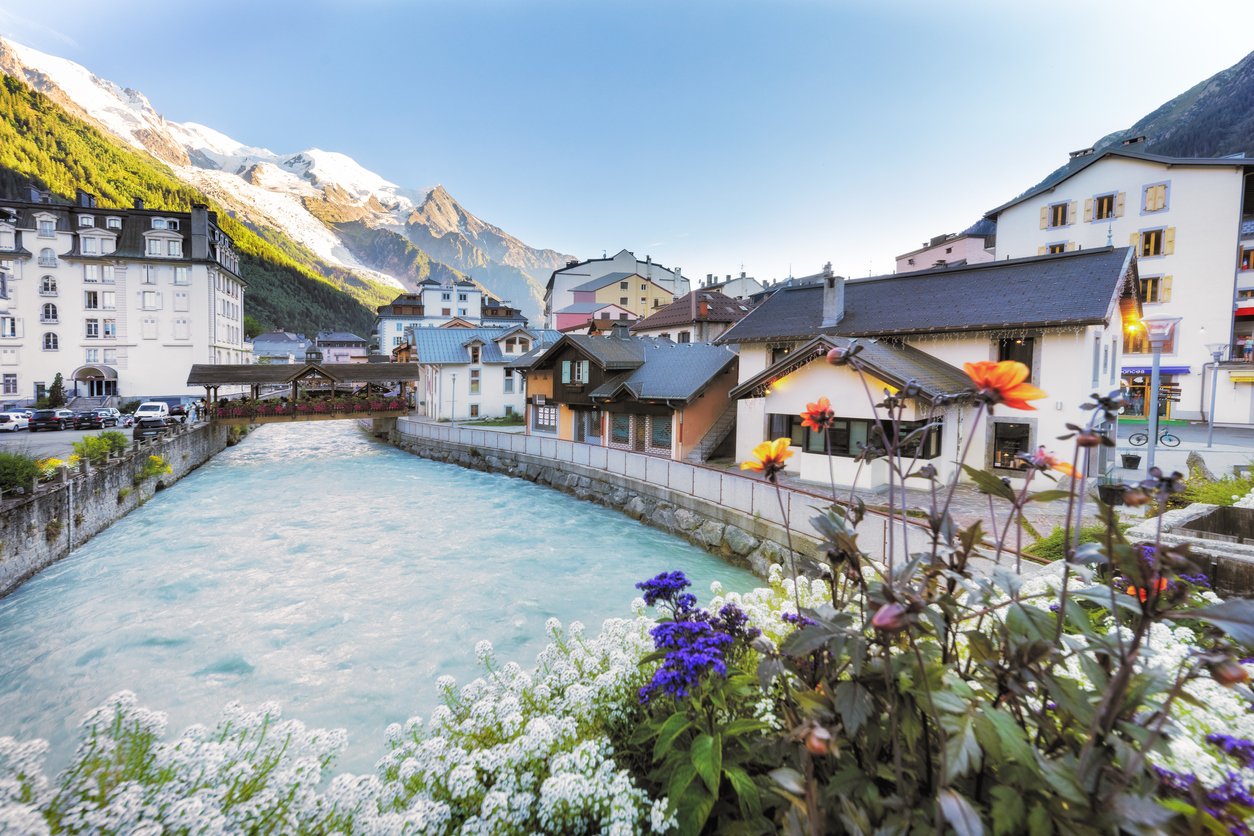 The town of Chamonix, French Alps, Tour du Mont Blanc.