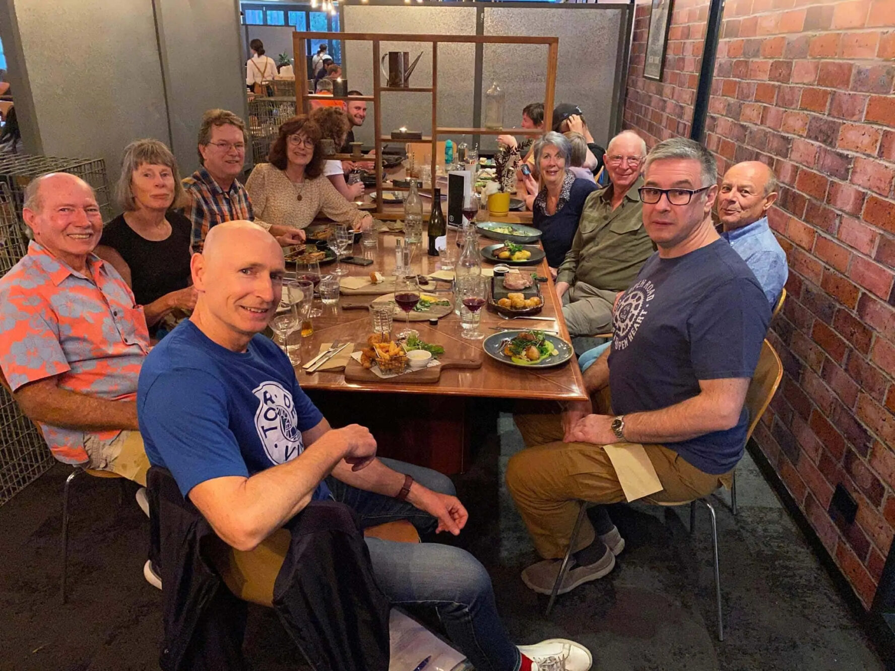 Cyclists in a restaurant hanging out, in Tasmania, Australia.