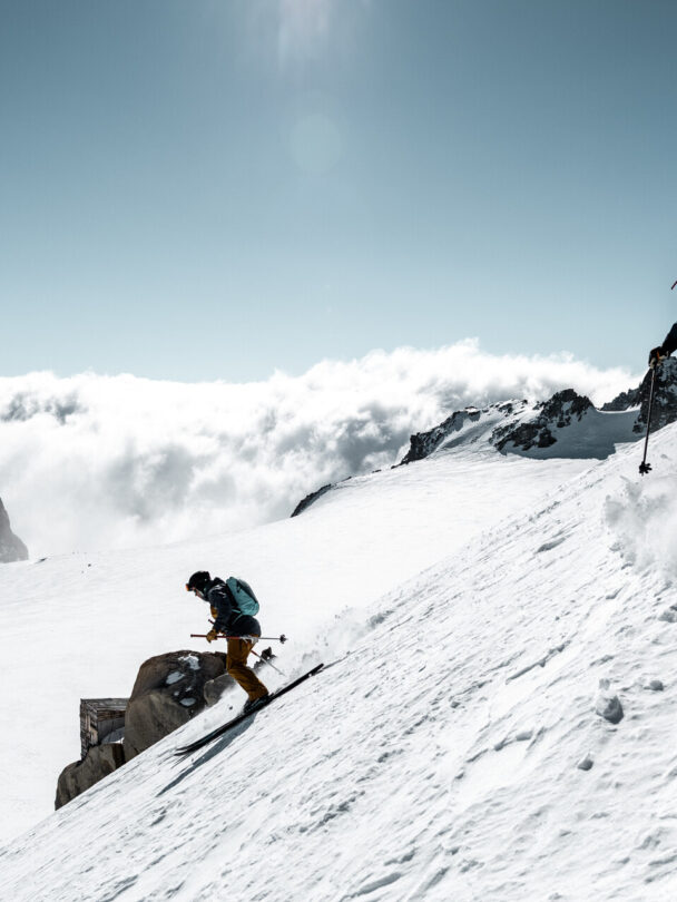 mont blanc skiers two looking