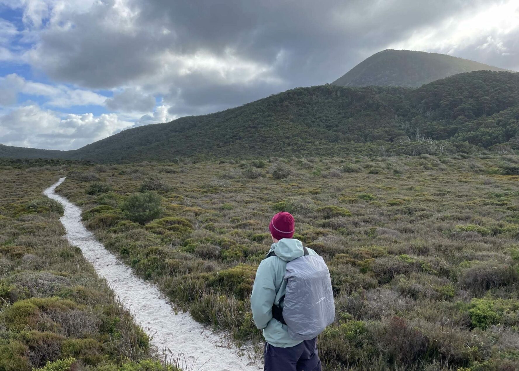 A hiker on a trail in Beowa NP.