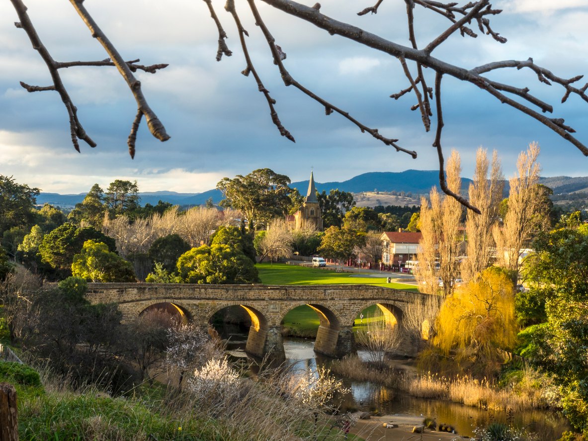 The town of Richmond with its landmark stone bridge.