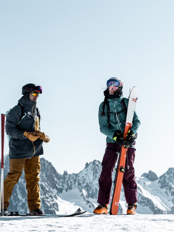 mont blanc skiers two looking