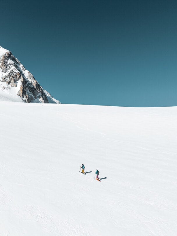 mont blanc skiers two looking
