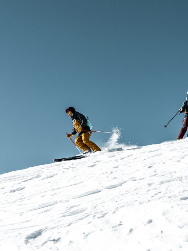 two skiers mont blanc sunny