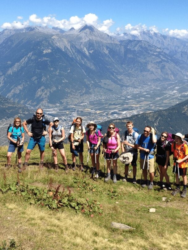 A man hiking on the famous Tour du Mont Blanc near Chamonix, France.