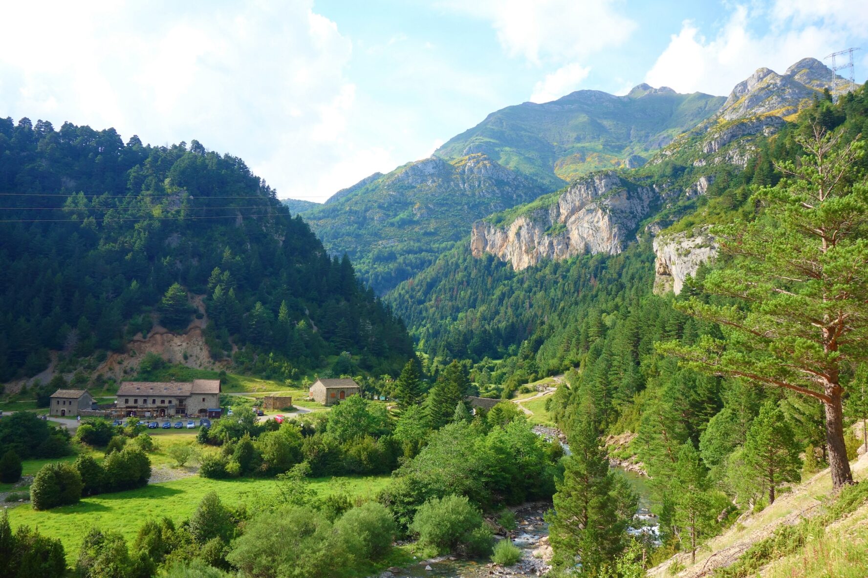 Landscape with the Ara river in the Bujaruelo valley, Aragonese Pyrenees, bordering the Ordesa and Monte Perdido National Park, Huesca